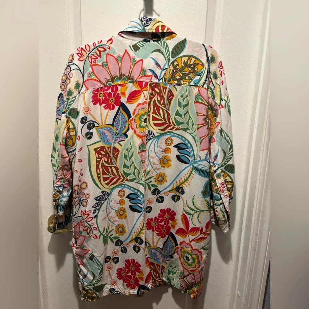 Zara Multicolor Floral Romper Playsuit Viscose Linen Whimsical Colorful size S - Picture 5 of 13